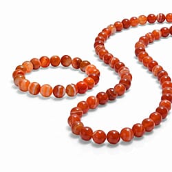 EverTrue Set of Banded Agate Adjustable Beads Bracelet and Necklace (Size - 18-2 Ext) in Yellow Gold Tone