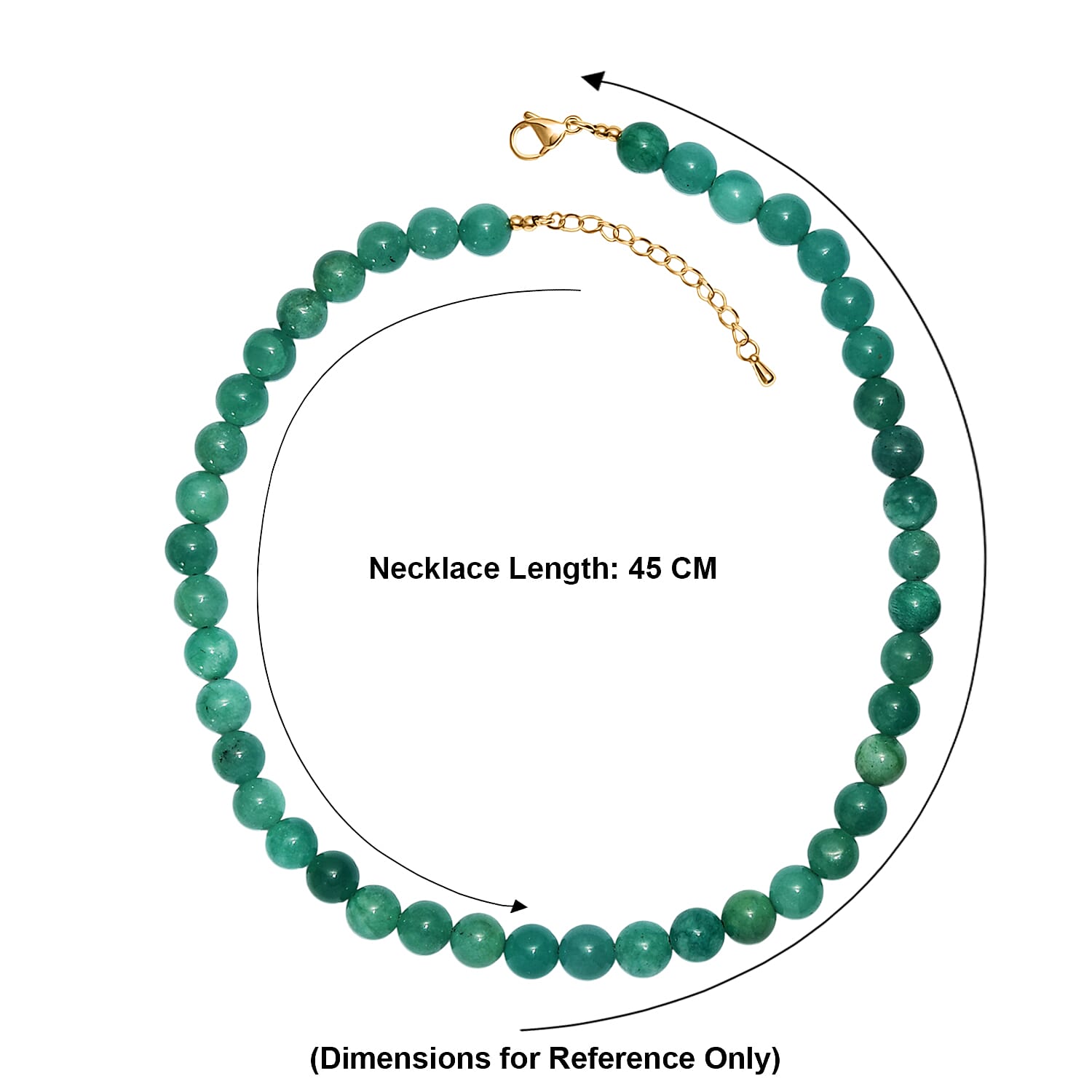 EverTrue Set of Green Agate Adjustable Beads Bracelet and Necklace (Size - 18-2 Ext) in Yellow Gold Tone