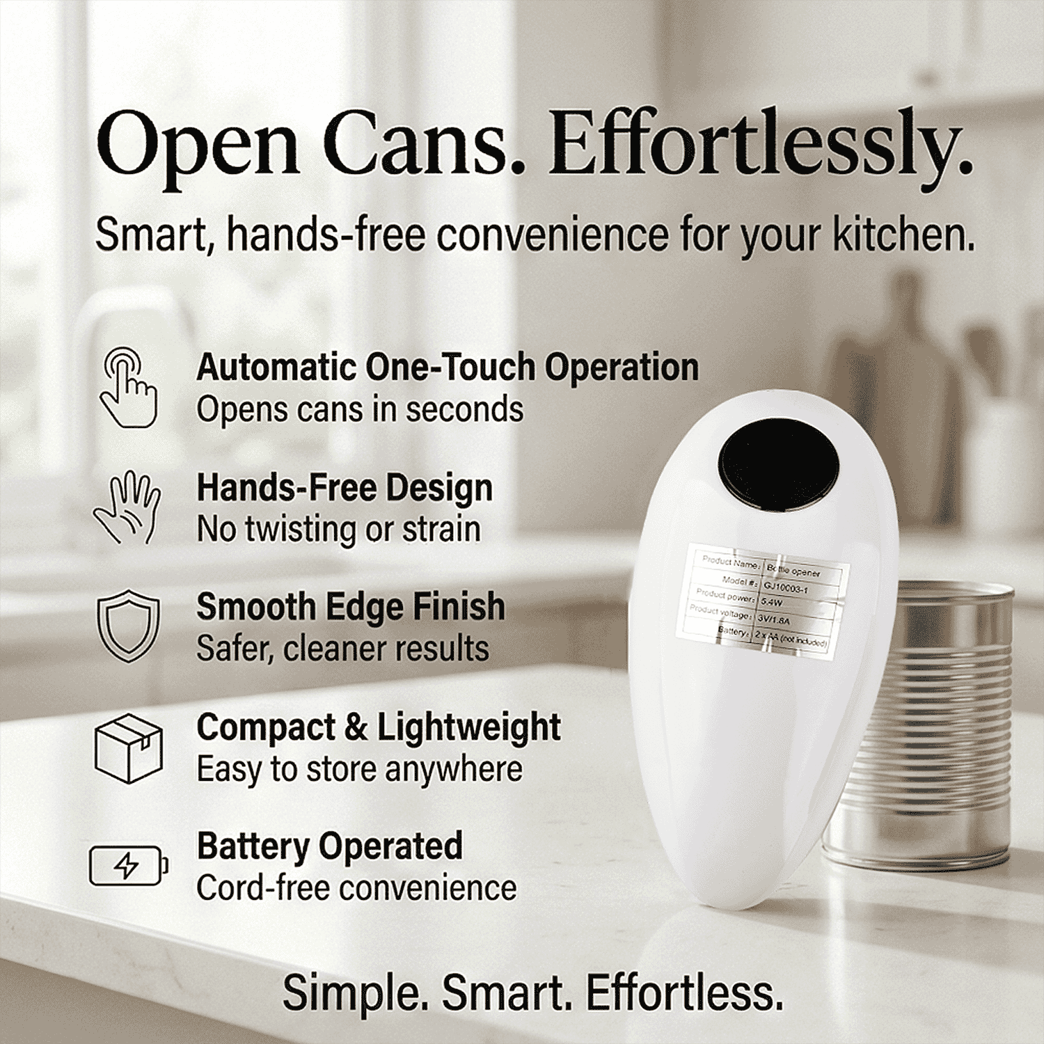 Set of 2 - Livmore Automatic Can Opener - Battery Operated (2 x AA not inc) - White
