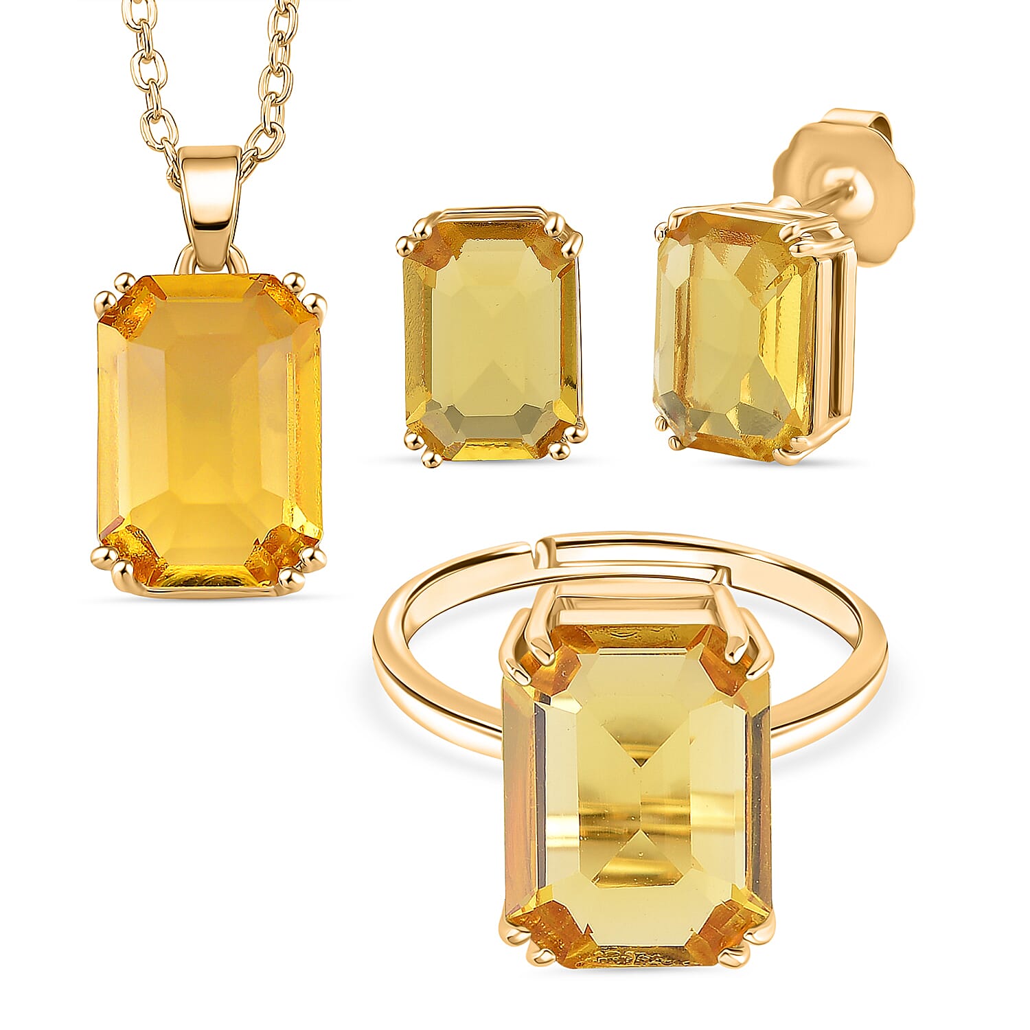 Austrian Crystal Set - Solitaire Adjustable Ring, Earrings, and Pendant with Chain