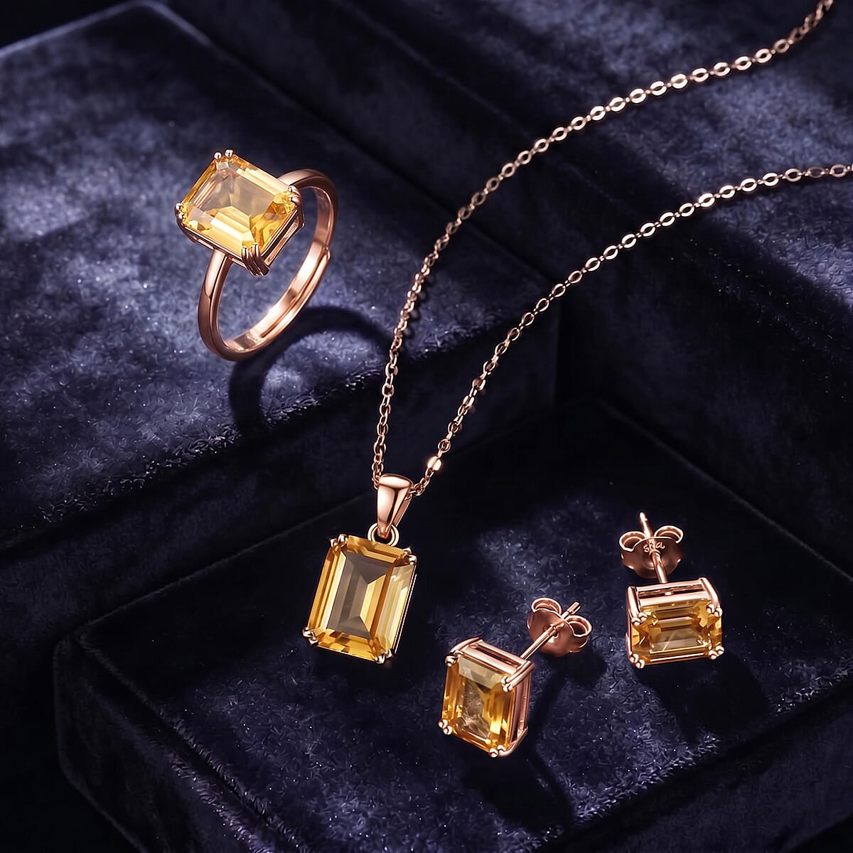Austrian Crystal Set - Solitaire Adjustable Ring, Earrings, and Pendant with Chain