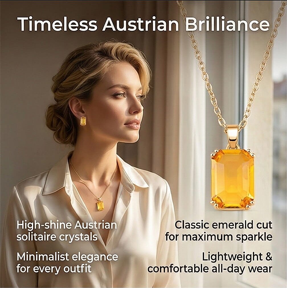 Austrian Crystal Set - Solitaire Adjustable Ring, Earrings, and Pendant with Chain
