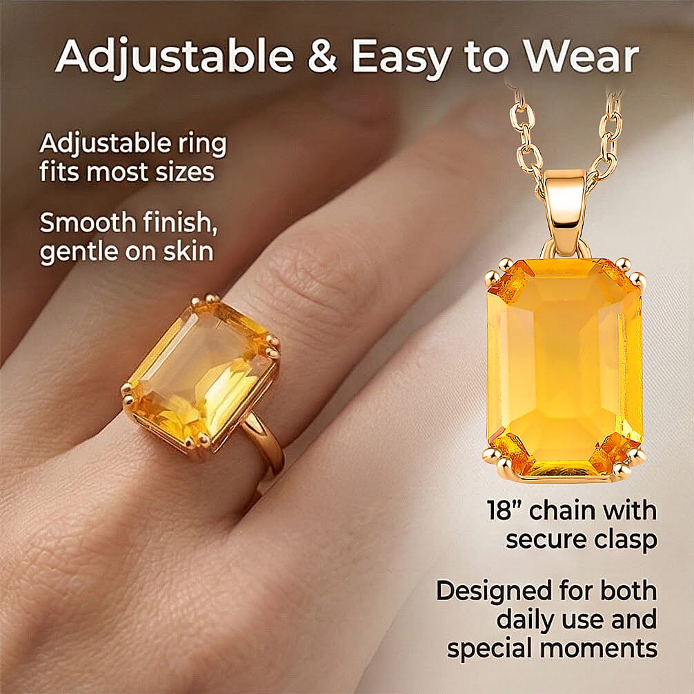 Austrian Crystal Set - Solitaire Adjustable Ring, Earrings, and Pendant with Chain