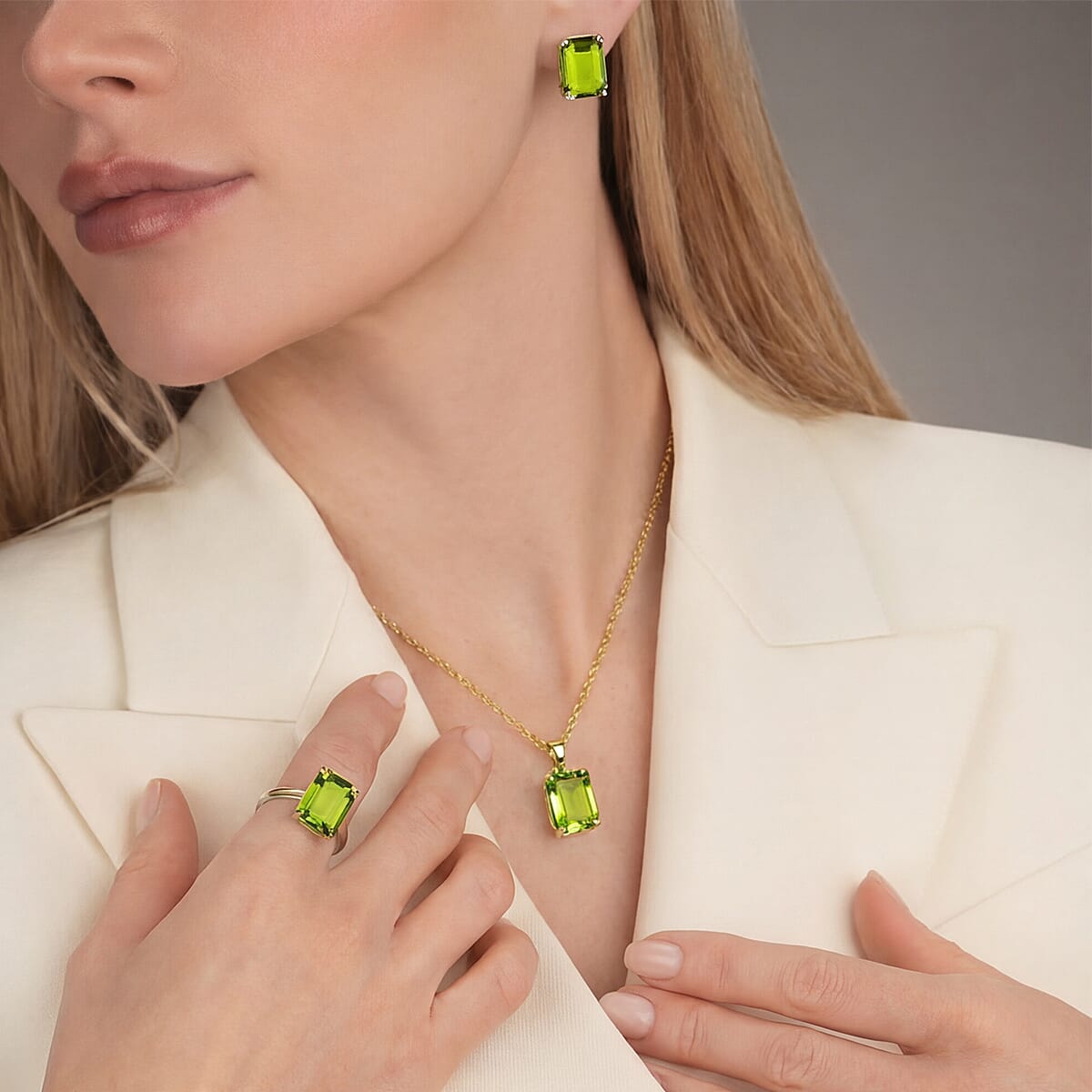 Austrian Crystal Set - Solitaire Adjustable Ring, Earrings, and Pendant with Chain