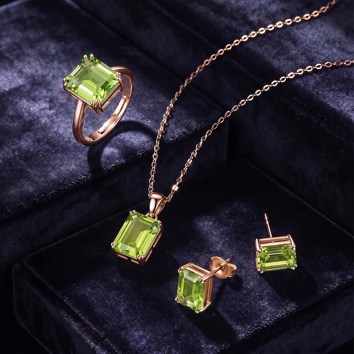 Austrian Crystal Set - Solitaire Adjustable Ring, Earrings, and Pendant with Chain