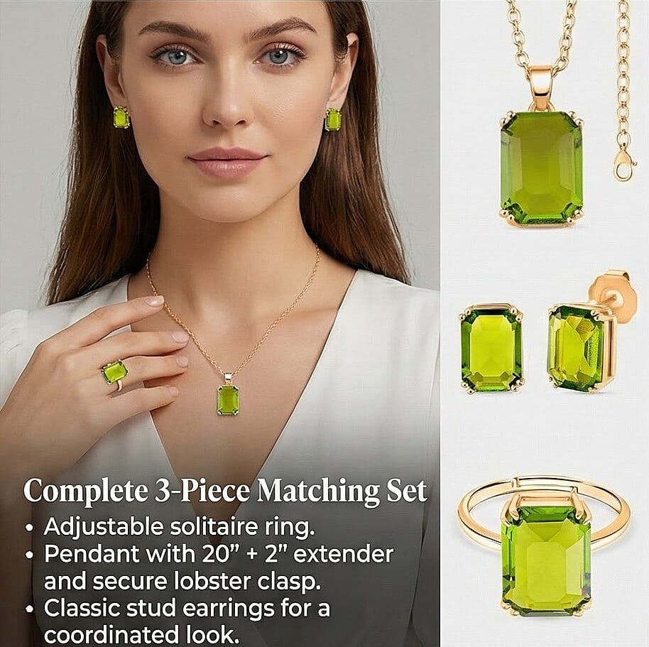 Austrian Crystal Set - Solitaire Adjustable Ring, Earrings, and Pendant with Chain