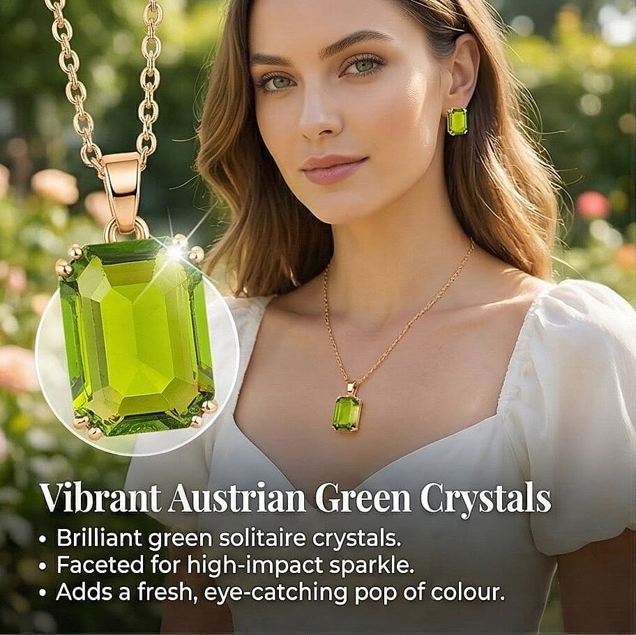 Austrian Crystal Set - Solitaire Adjustable Ring, Earrings, and Pendant with Chain
