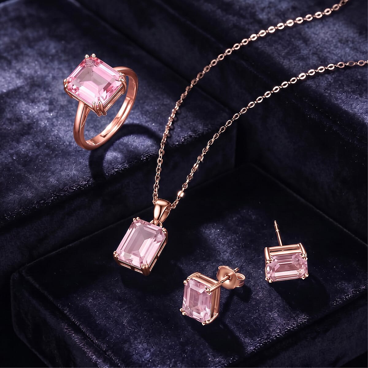 Austrian Crystal Set - Solitaire Adjustable Ring, Earrings, and Pendant with Chain