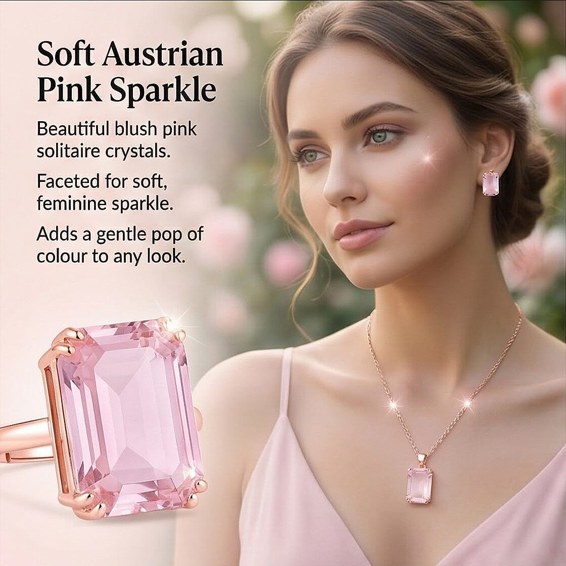 Austrian Crystal Set - Solitaire Adjustable Ring, Earrings, and Pendant with Chain