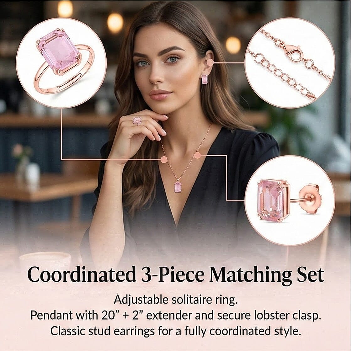 Austrian Crystal Set - Solitaire Adjustable Ring, Earrings, and Pendant with Chain