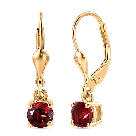 D'Joy Red Garnet Solitaire Stud Earrings Bundle in 18K Yellow Gold Plated & Rhodium Plated Sterling Silver