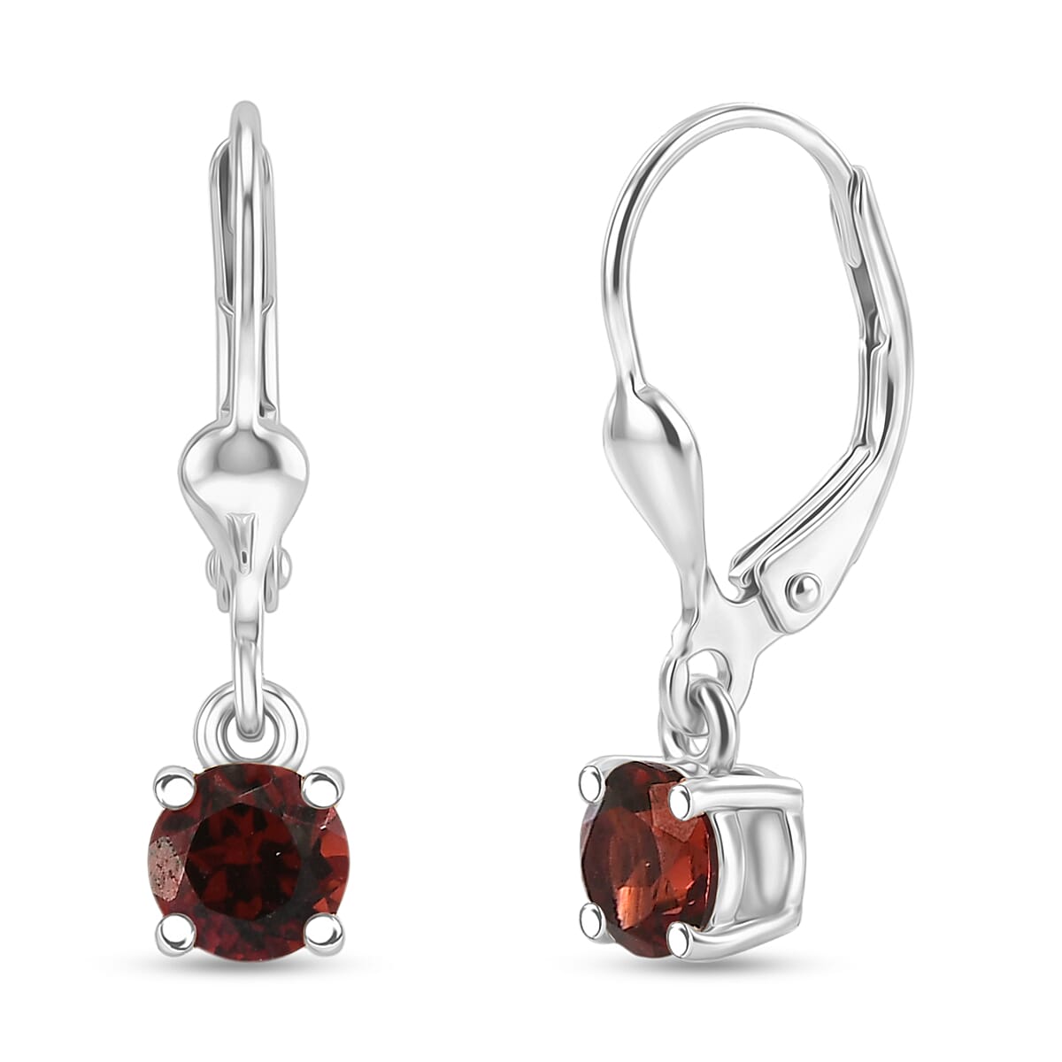 D'Joy Red Garnet Solitaire Stud Earrings Bundle in 18K Yellow Gold Plated & Rhodium Plated Sterling Silver