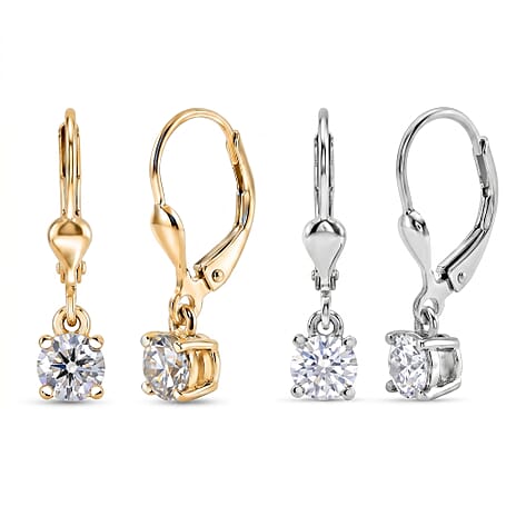 D'Joy Moissanite Solitaire Stud Earrings Bundle in 18K Yellow Gold Plated & Rhodium Plated Sterling Silver