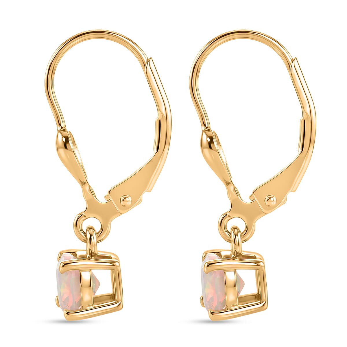 D'Joy Set of 2 Ethiopian Opal Solitaire Drop Earrings in 18K Yellow Gold Plated & Rhodium Plated Sterling Silver