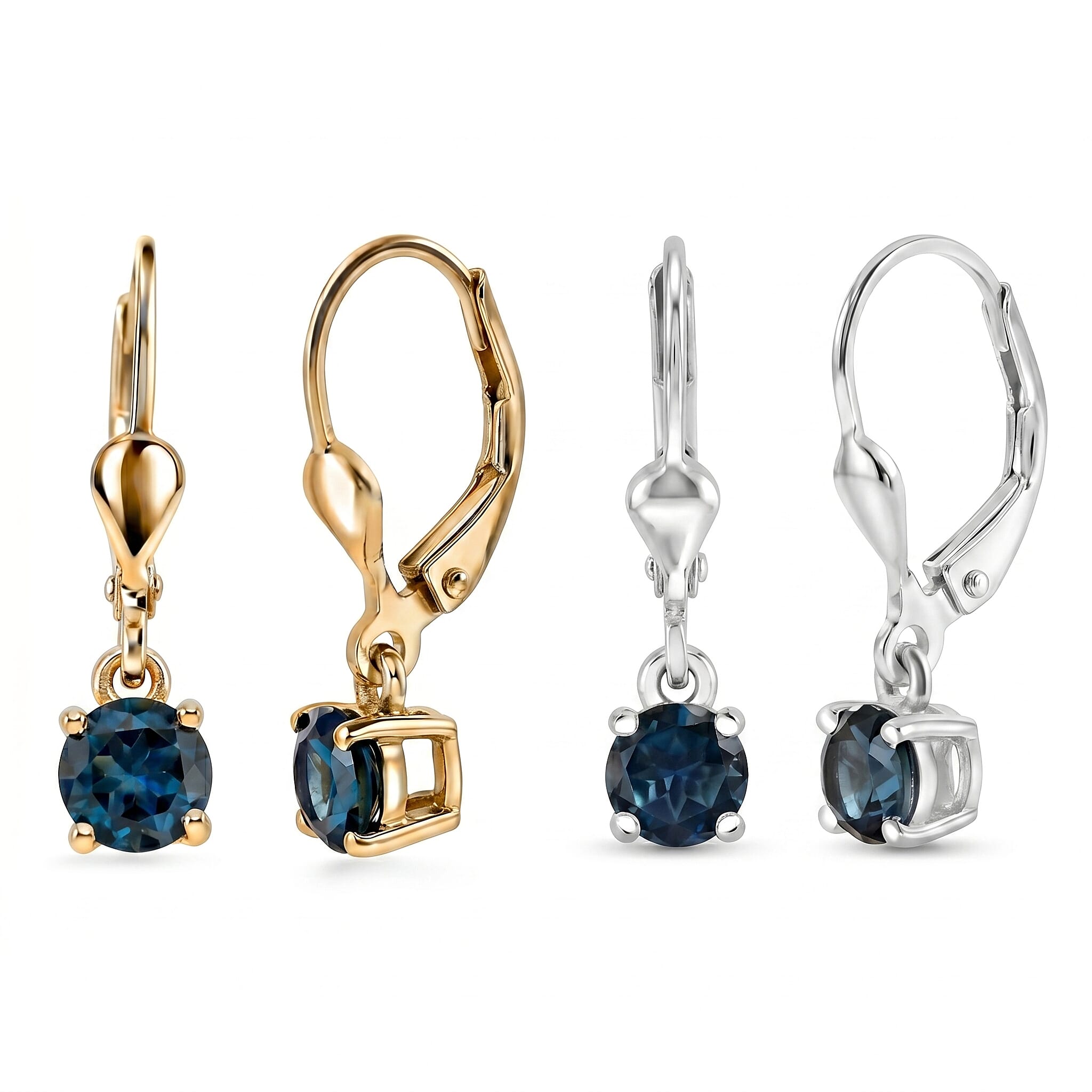 D'Joy Set of 2 London Blue Topaz Solitaire Drop Earrings in 18K Yellow Gold Plated & Rhodium Plated Sterling Silver