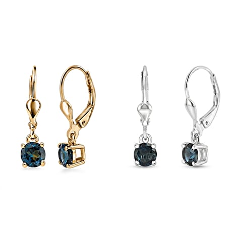 D'Joy London Blue Topaz Solitaire Stud Earrings Bundle in 18K Yellow Gold Plated & Rhodium Plated Sterling Silver