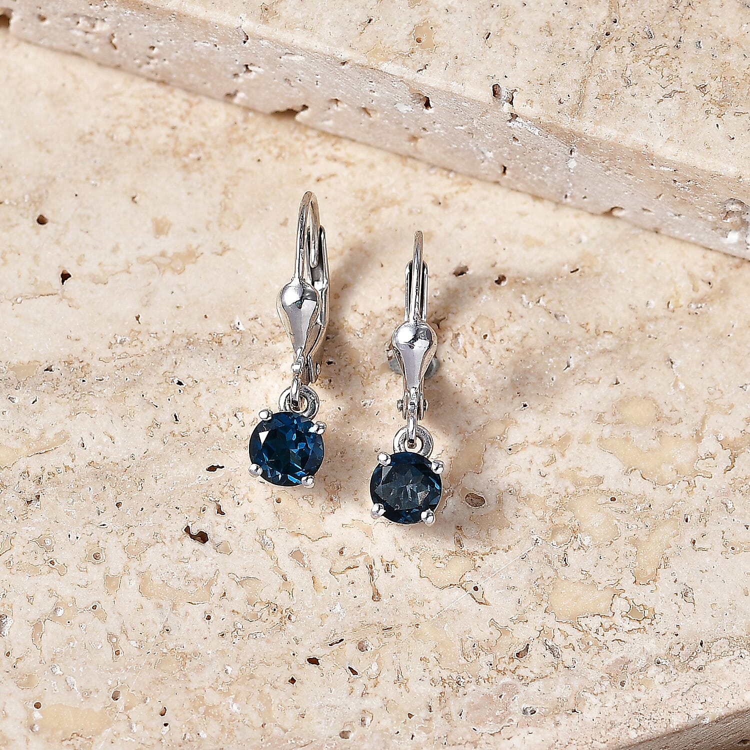 D'Joy Set of 2 London Blue Topaz Solitaire Drop Earrings in 18K Yellow Gold Plated & Rhodium Plated Sterling Silver