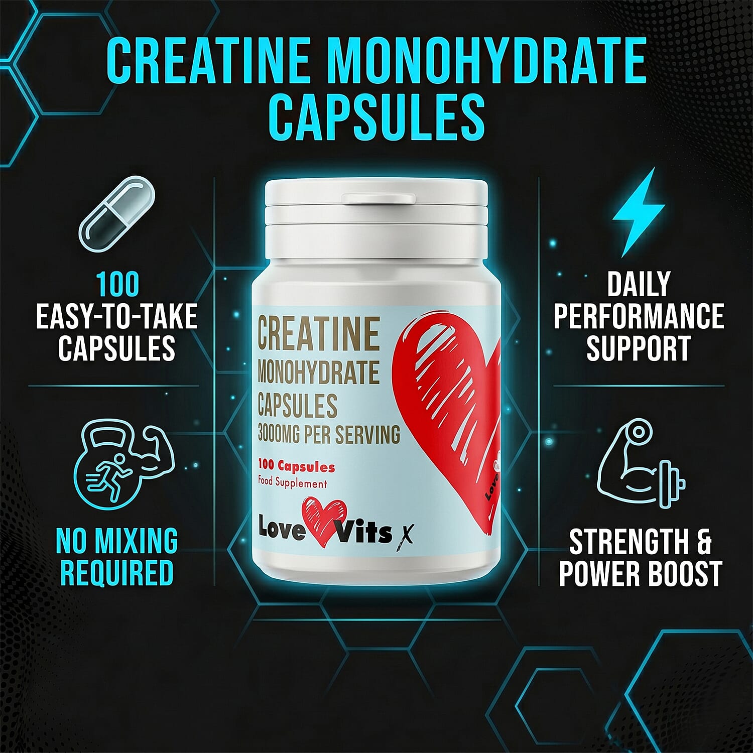 Set of 2 Love Vits Creatine & Thermoburn Weight Loss Capsules (100 Capsules Each)