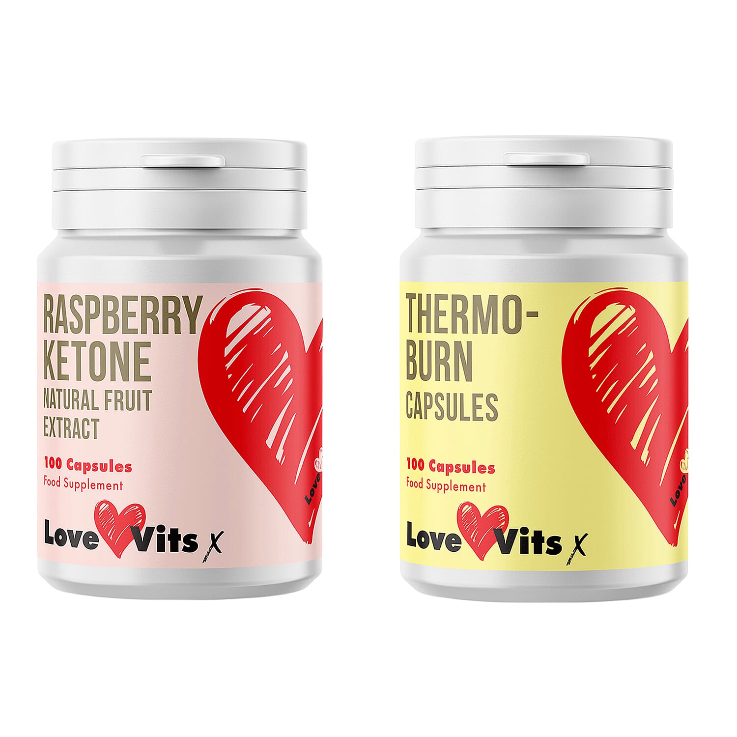Set of 2 Love Vits Collagen & Raspberry Ketone Capsules (100 Capsules Each)