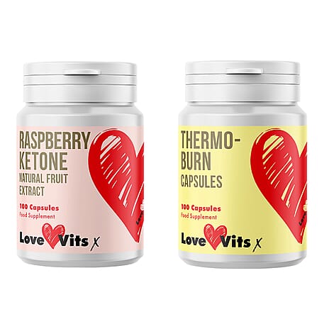 Set of 2 Love Vits Collagen & Raspberry Ketone Capsules (100 Capsules Each)