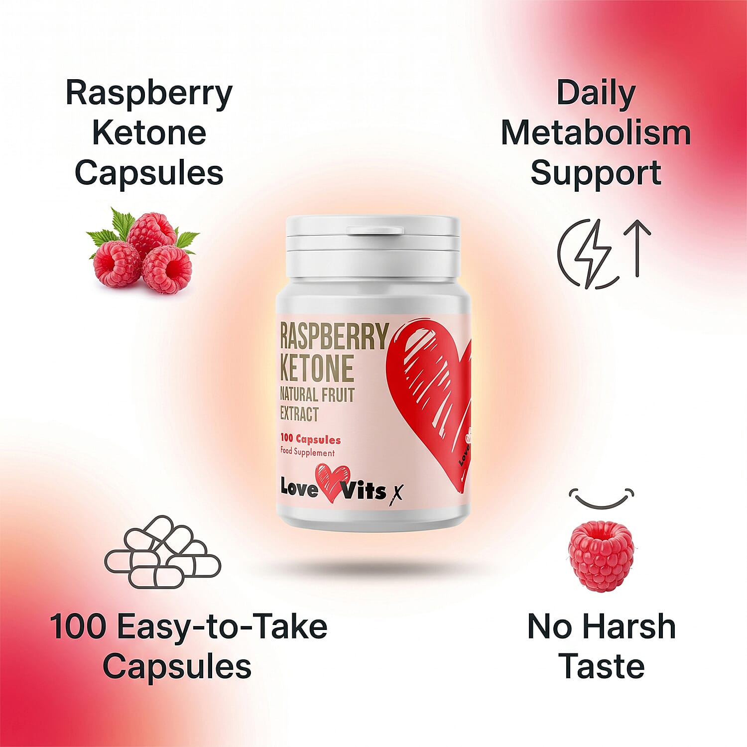 Set of 2 Love Vits Collagen & Raspberry Ketone Capsules (100 Capsules Each)