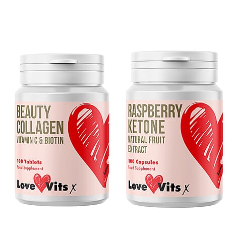 Set of 2 Love Vits Collagen & Raspberry Ketone Capsules (100 Capsules Each)