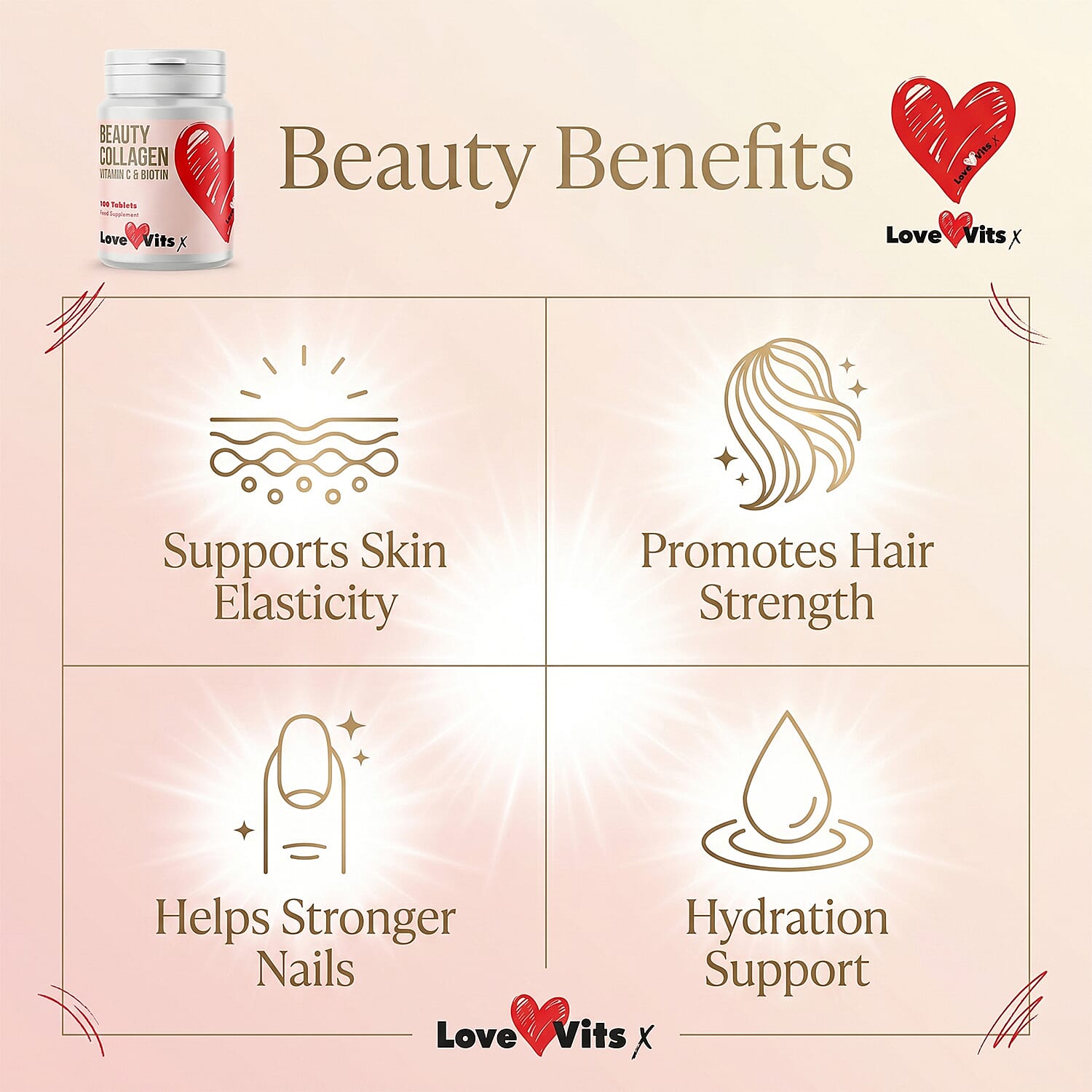 Set of 2 Love Vits Collagen & Raspberry Ketone Capsules (100 Capsules Each)