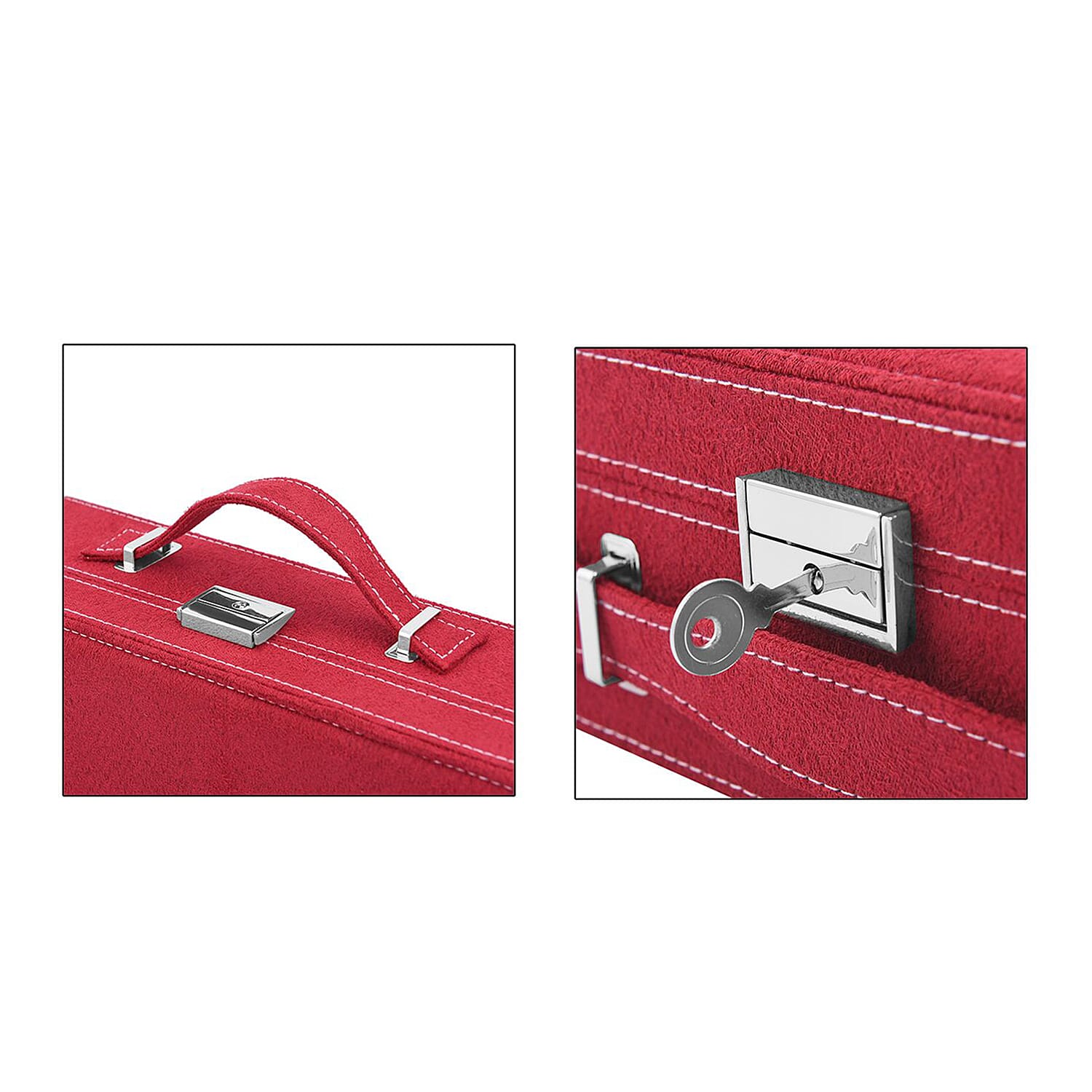 Set of 2 Premium 2-Tier Jewellery Storage Boxes with Anti-Tarnish Protection - Black and Red