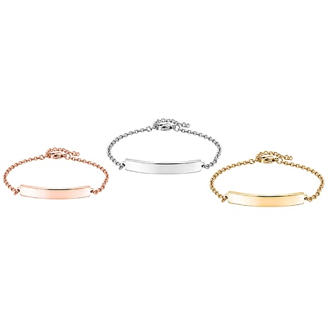 Set of 3 Personalised Bar Bracelets in Gold, Silver & Rose Gold Tones (Each Size - 7-1.5 Ext)