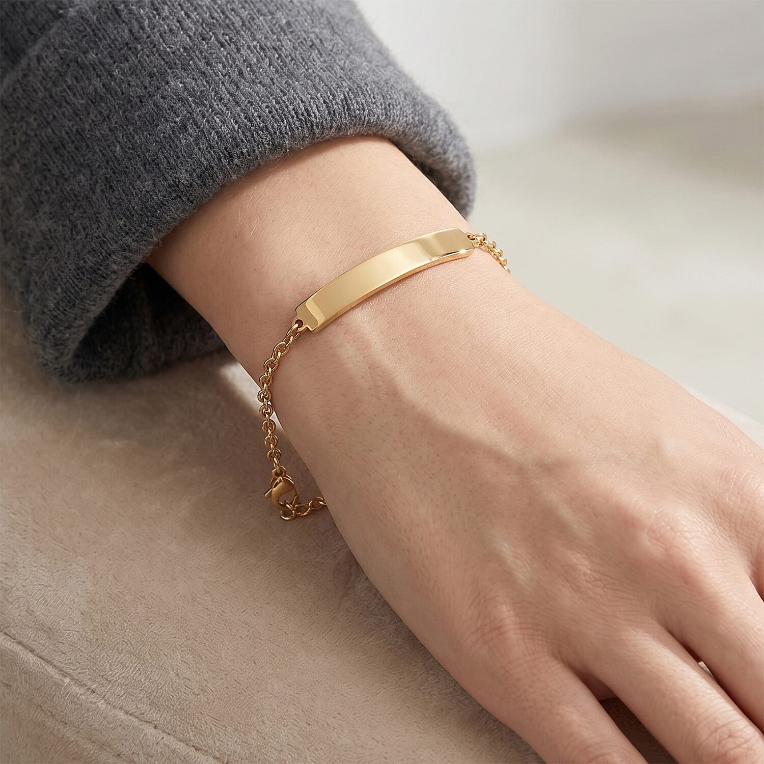 Set of 3 Personalised Bar Bracelets in Gold, Silver & Rose Gold Tones (Each Size - 7-1.5 Ext)