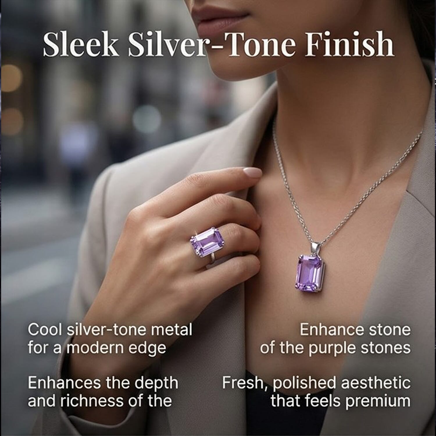 Austrian Crystal Set - Solitaire Adjustable Ring, Earrings, and Pendant with Chain