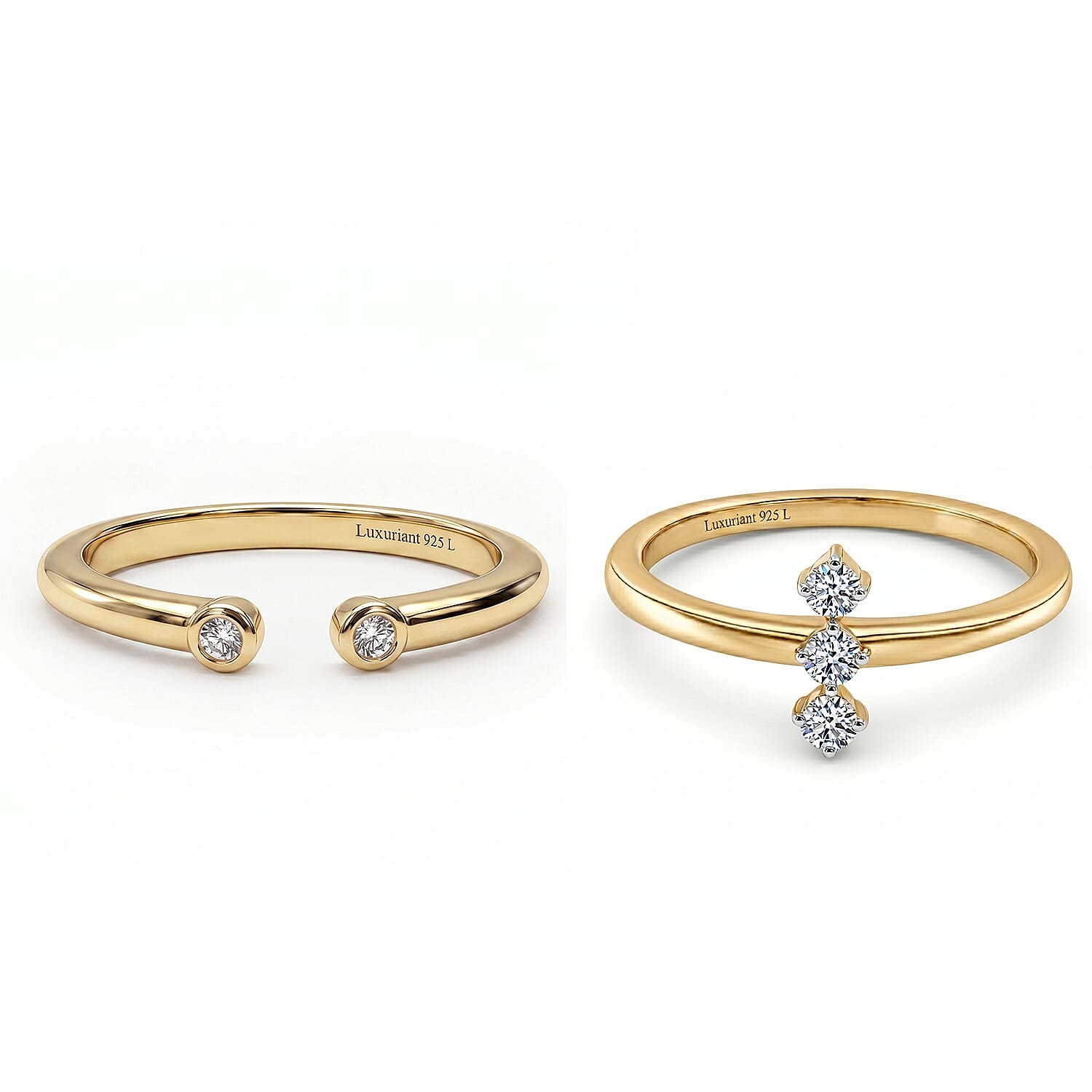 Stack Up LUXURIANT Lab Grown Diamond 3-Stone Ring & Open Thumb Ring Set in Sterling Silver (SI-GH)