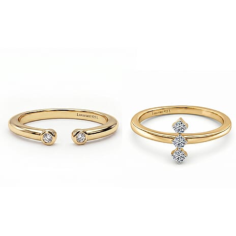 Stack Up LUXURIANT Lab Grown Diamond 3-Stone Ring & Open Thumb Ring Set in Sterling Silver and 18K Vermeil Yellow Gold (SI-GH)