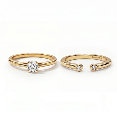 Stack Up LUXURIANT Lab Grown Diamond 0.25 Ct. Solitaire Ring & Open Thumb Ring Set in Sterling Silver (SI-GH)