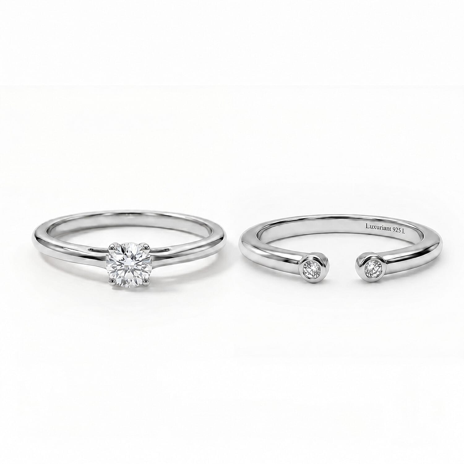 Stack Up LUXURIANT Lab Grown Diamond Solitaire Ring & Open Thumb Ring Set in Sterling Silver (SI-GH)