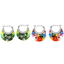 Multi Colour Murano Style Basket Earrings in Stainless Steel