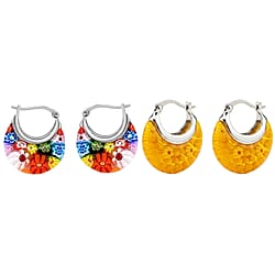 Multi Colour Murano Style Basket Earrings in Stainless Steel