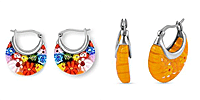 Set of 2 - Multi Colour and Yellow Murano Style Basket Earrings in Stainless Steel
