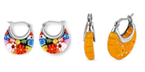 Set of 2 - Multi Colour and Yellow Murano Style Basket Earrings in Stainless Steel
