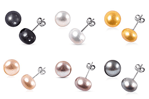 Set of 6 - Fresh Water Pearl Earring with Push Back in Blue , White , Pink ,Golden , Silver Grey & Purple