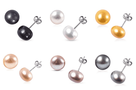 Set of 6 - Fresh Water Pearl Earring with Push Back in Blue , White , Pink ,Golden , Silver Grey & Purple