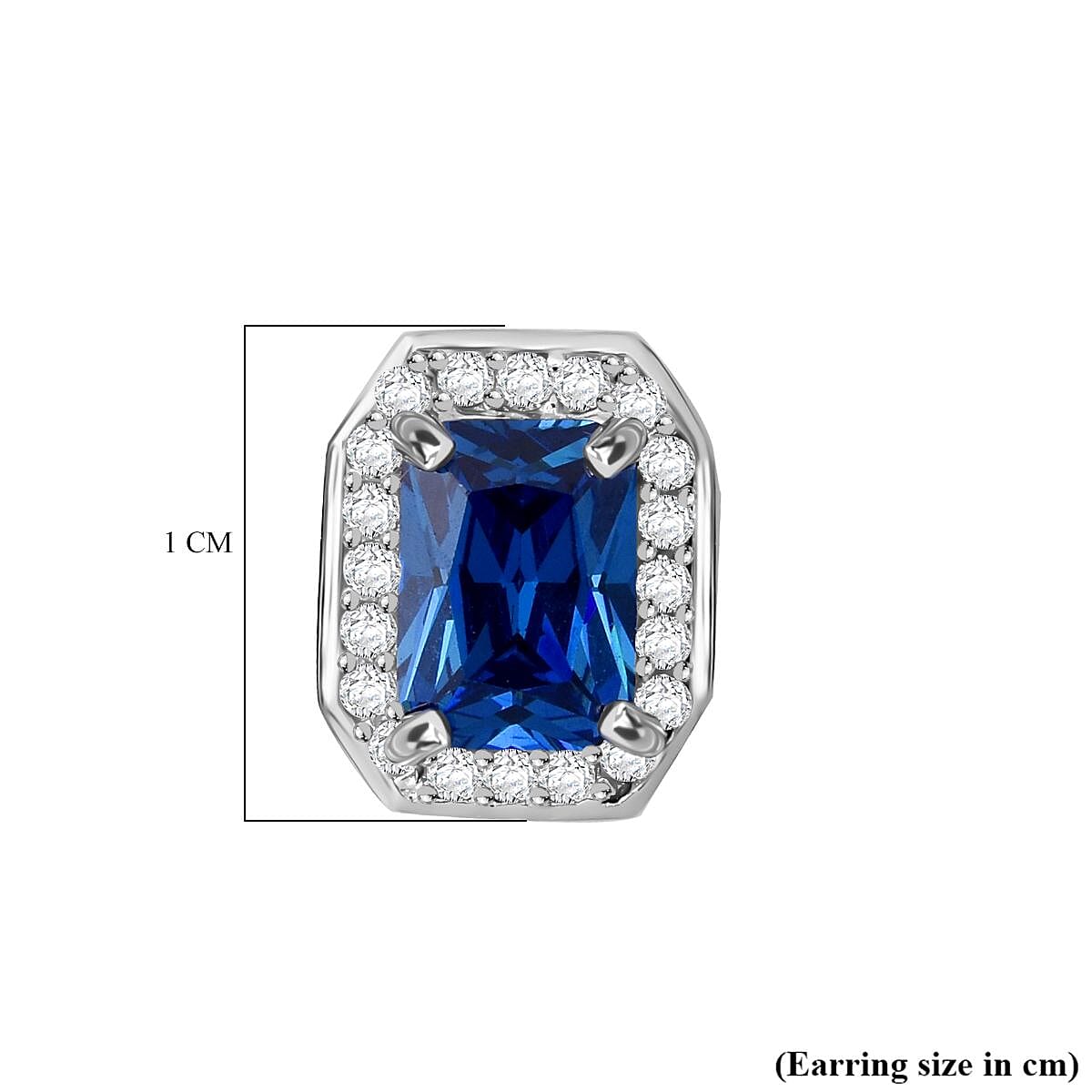 AAA Simulated Blue Sapphire (Oct), Simulated Diamond Stud Earrings (with Push Back) in Rhodium Plated Sterling Silver