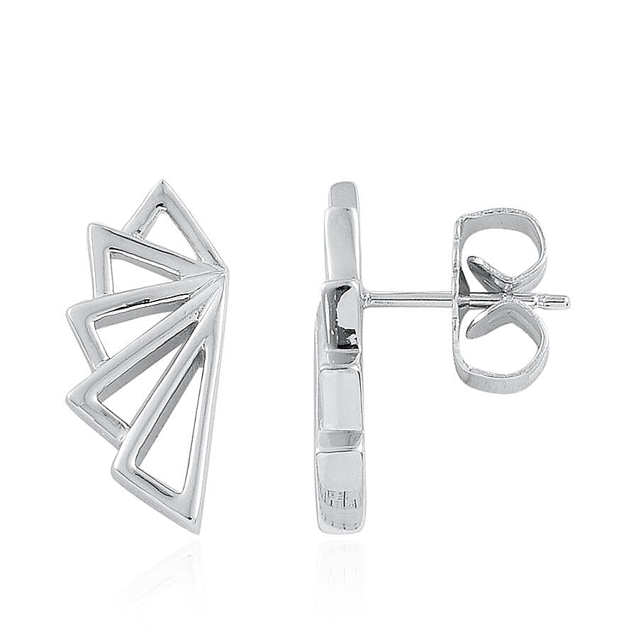 Lucy Q - Art Deco Stud Earrings with Push Back in Rhodium Overlay Sterling Silver