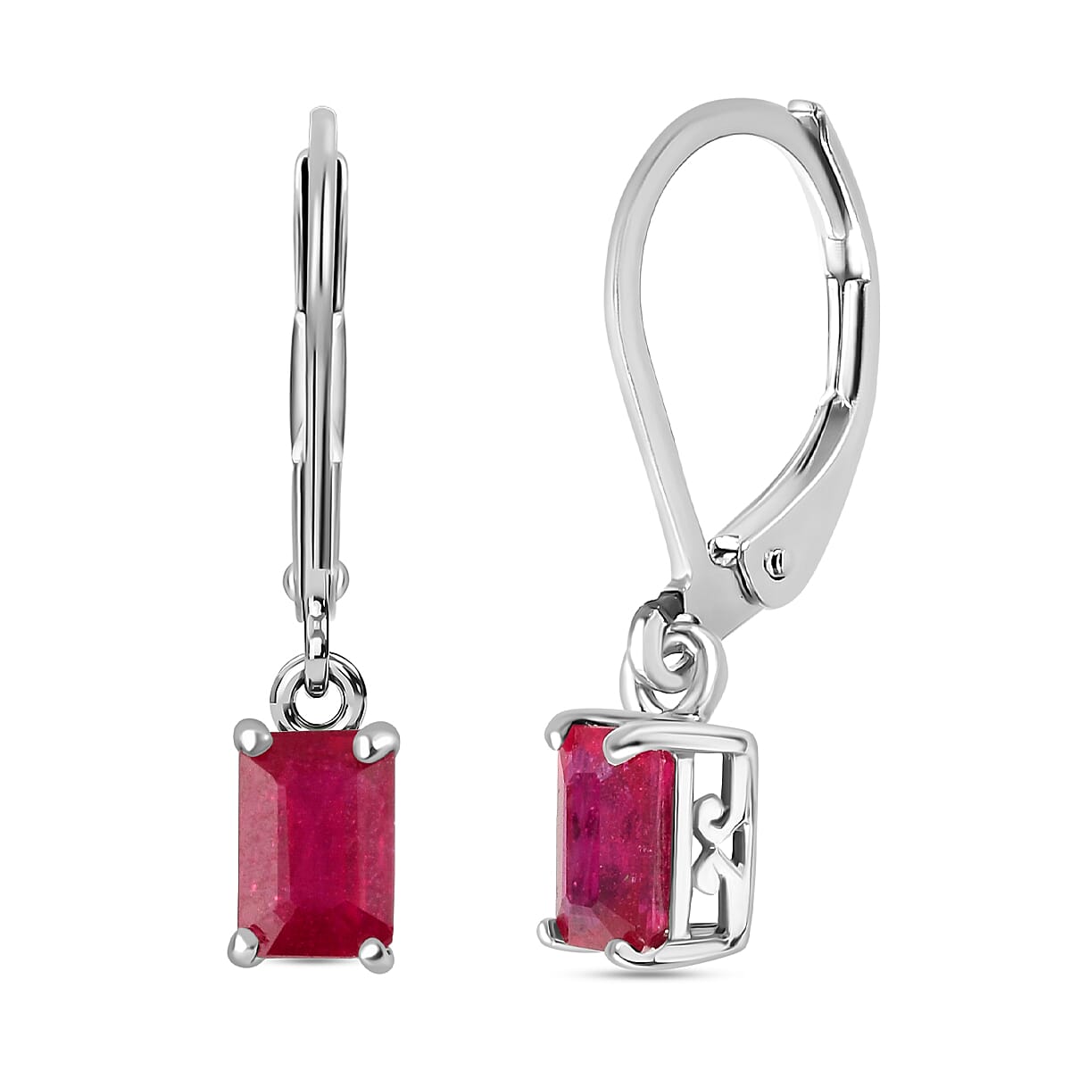 African Ruby (Oct) Lever Back Earrings in Rhodium Sterling Silver    2.0 Ct.