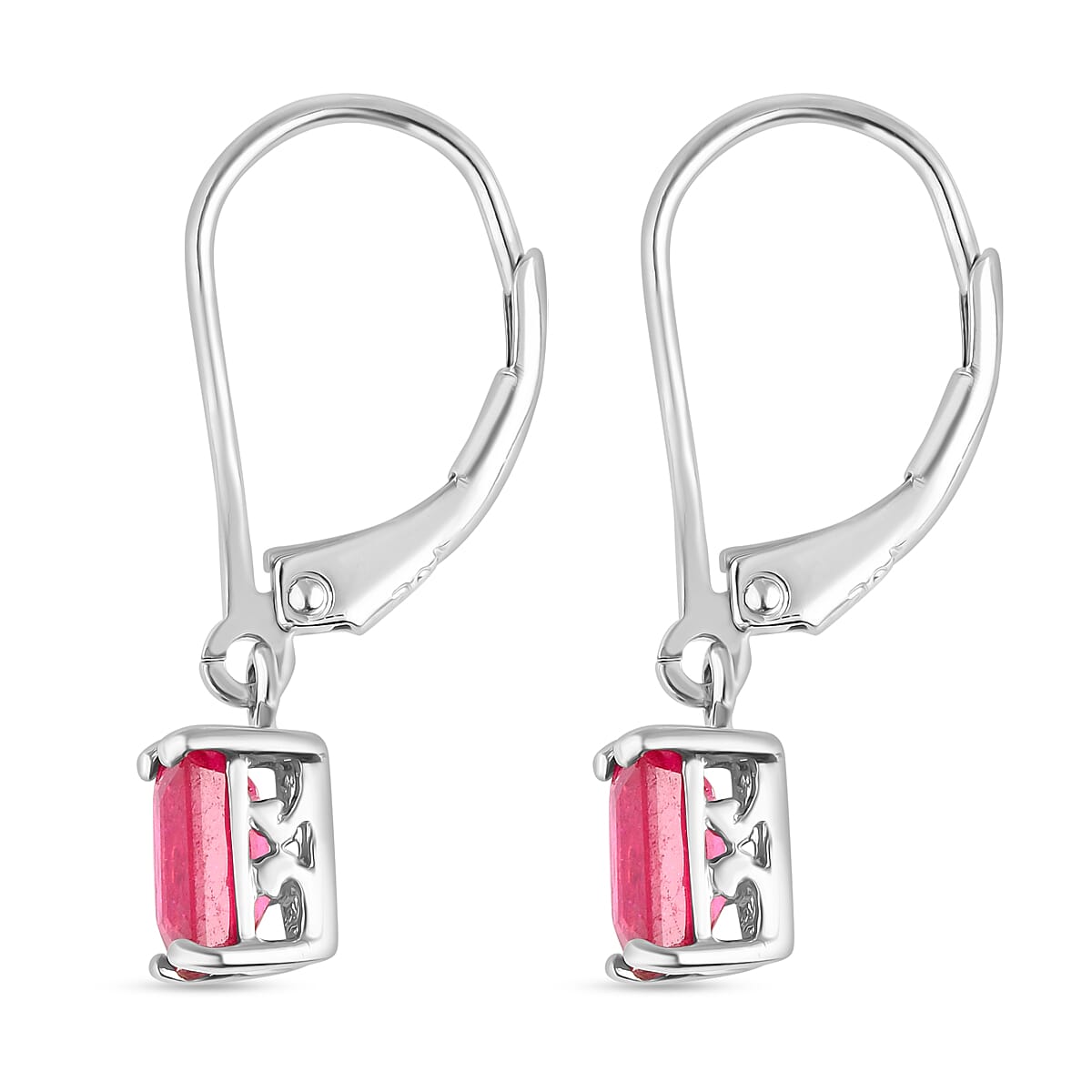 African Ruby (Oct) Lever Back Earrings in Rhodium Sterling Silver    2.0 Ct.