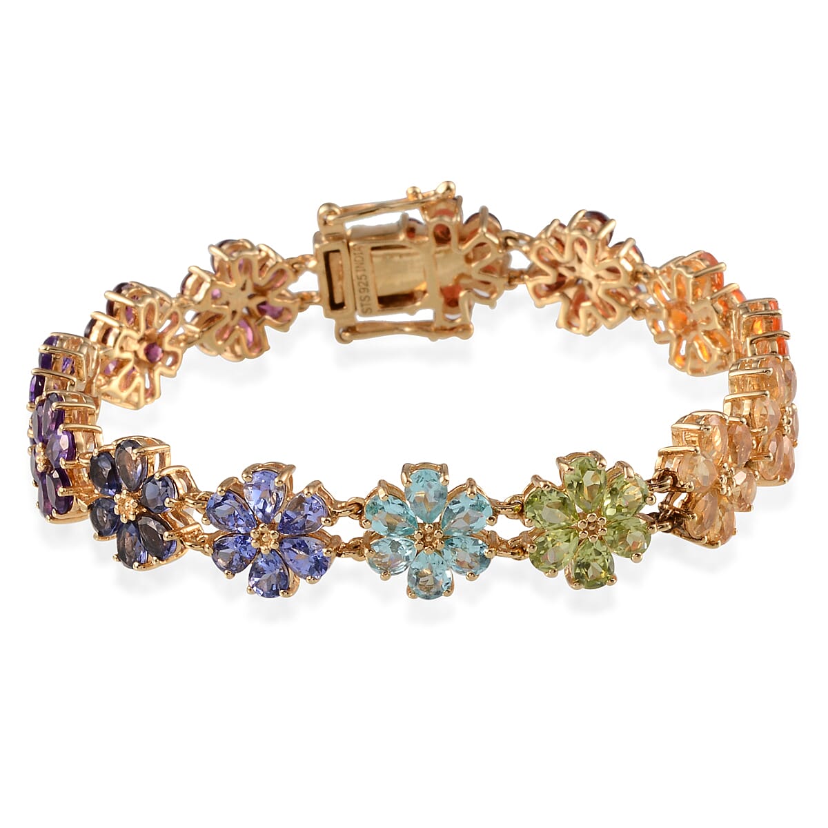 Tanzanite, Fire Opal, Apatite and Multi Gemstone Flower Bracelet (Size 6.5) in 14K Gold Overlay Sterling Silver 10.715 Ct. Silver wt 11.00 Gms.
