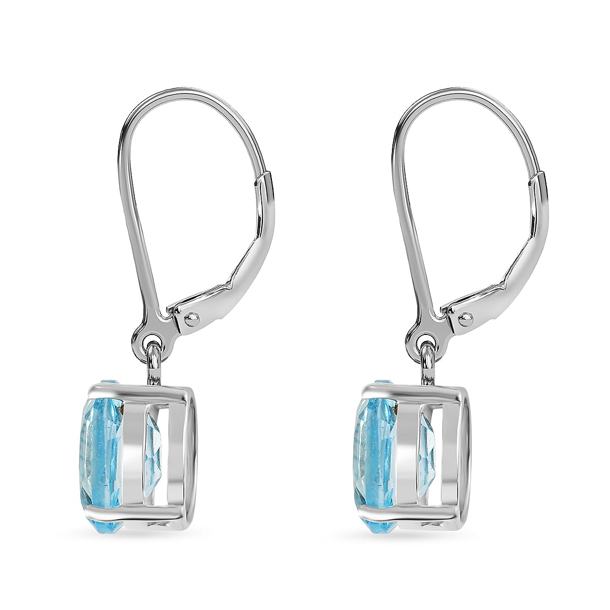 D'Joy Sky Blue Topaz Lever Back Earrings Rhodium in Sterling Silver 4.00 Ct.