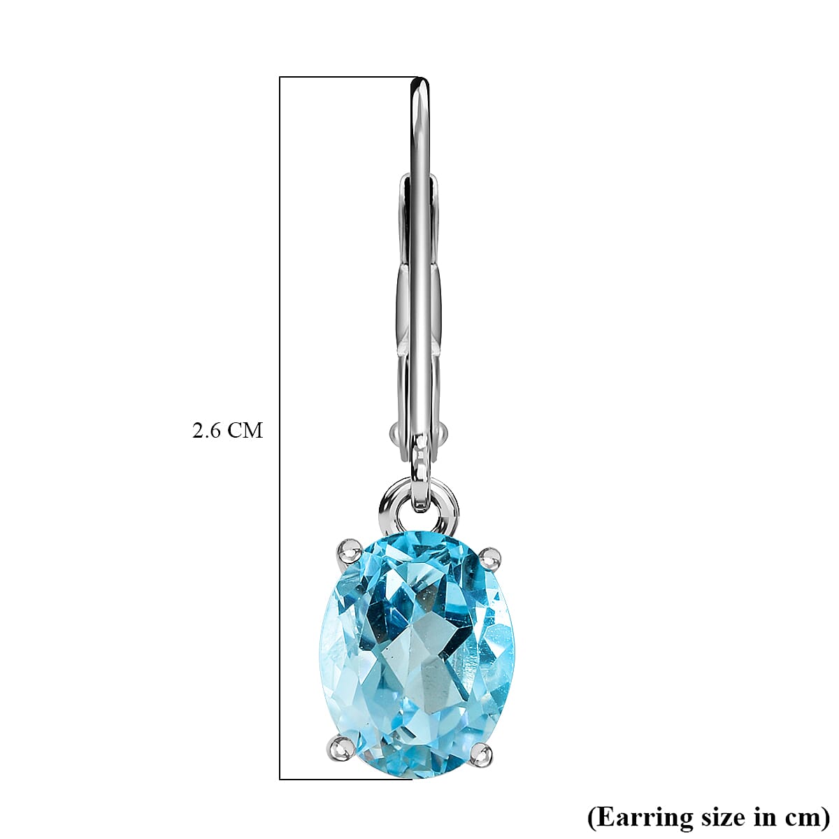D'Joy Sky Blue Topaz Lever Back Earrings Rhodium in Sterling Silver 4.00 Ct.