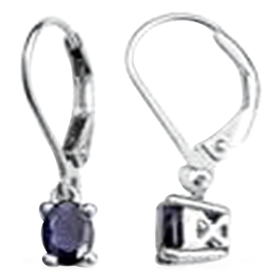 Kanchanaburi Blue Sapphire (Ovl) Lever Back Earrings in Rhodium Overlay Sterling Silver 1.45 Ct.