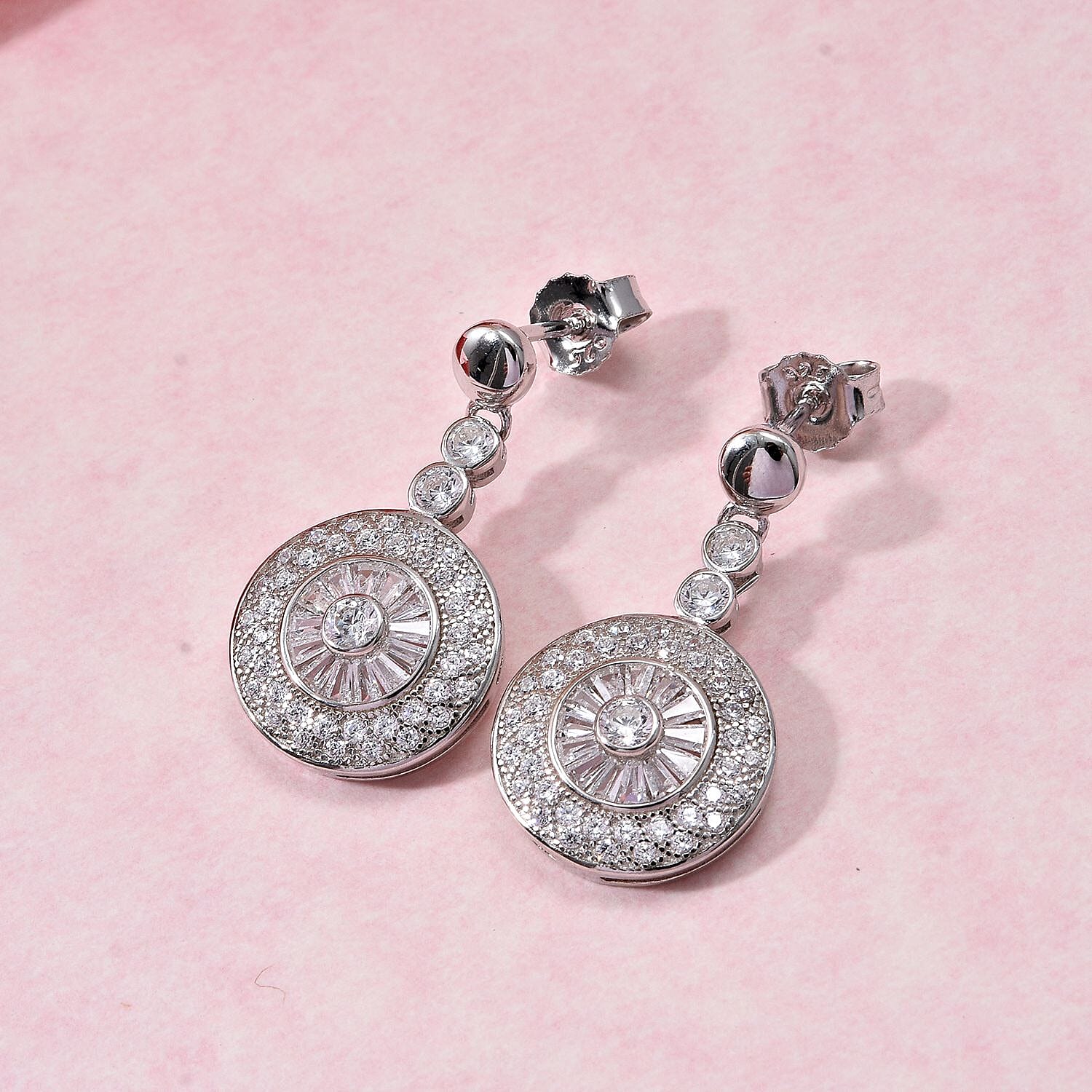 AAA Simulated Diamond (Rnd) Earrings (with Push Back) in Sterling Silver
